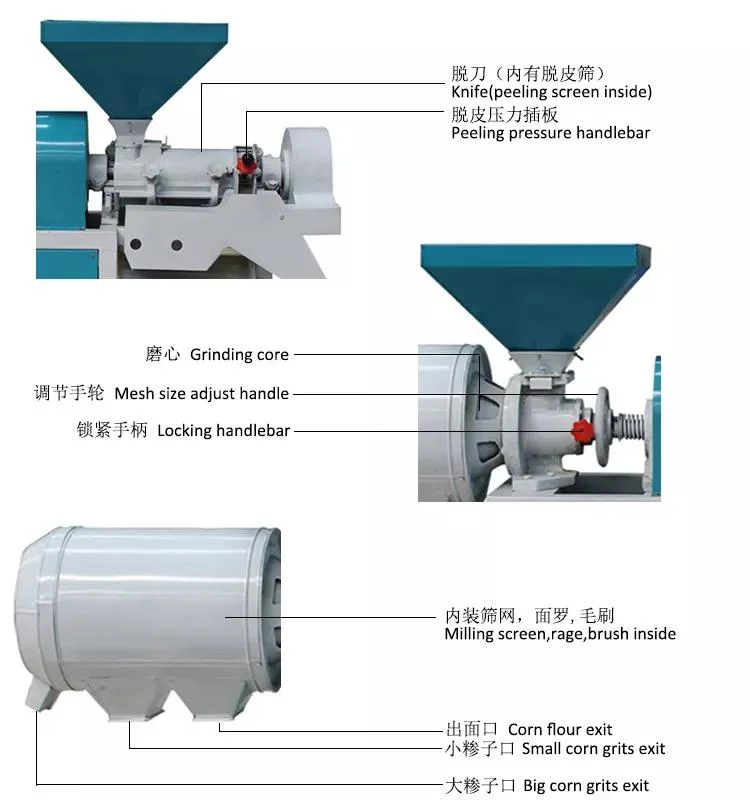 Industrial Maize Corn Flour Mill Plant Corn Grits Making Machine Complete Line with Cleaner Hoist Lifting Dual Corn Peeling Mill