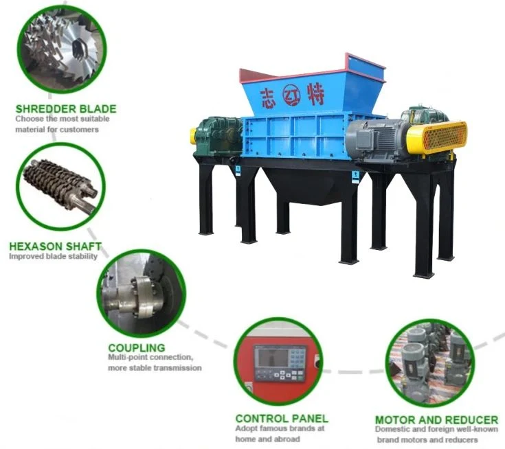 Automatic Scrap Plastic Industrial Heavy Duty Double Shaft Steel/Wood/Rubber/Tyre Crusher