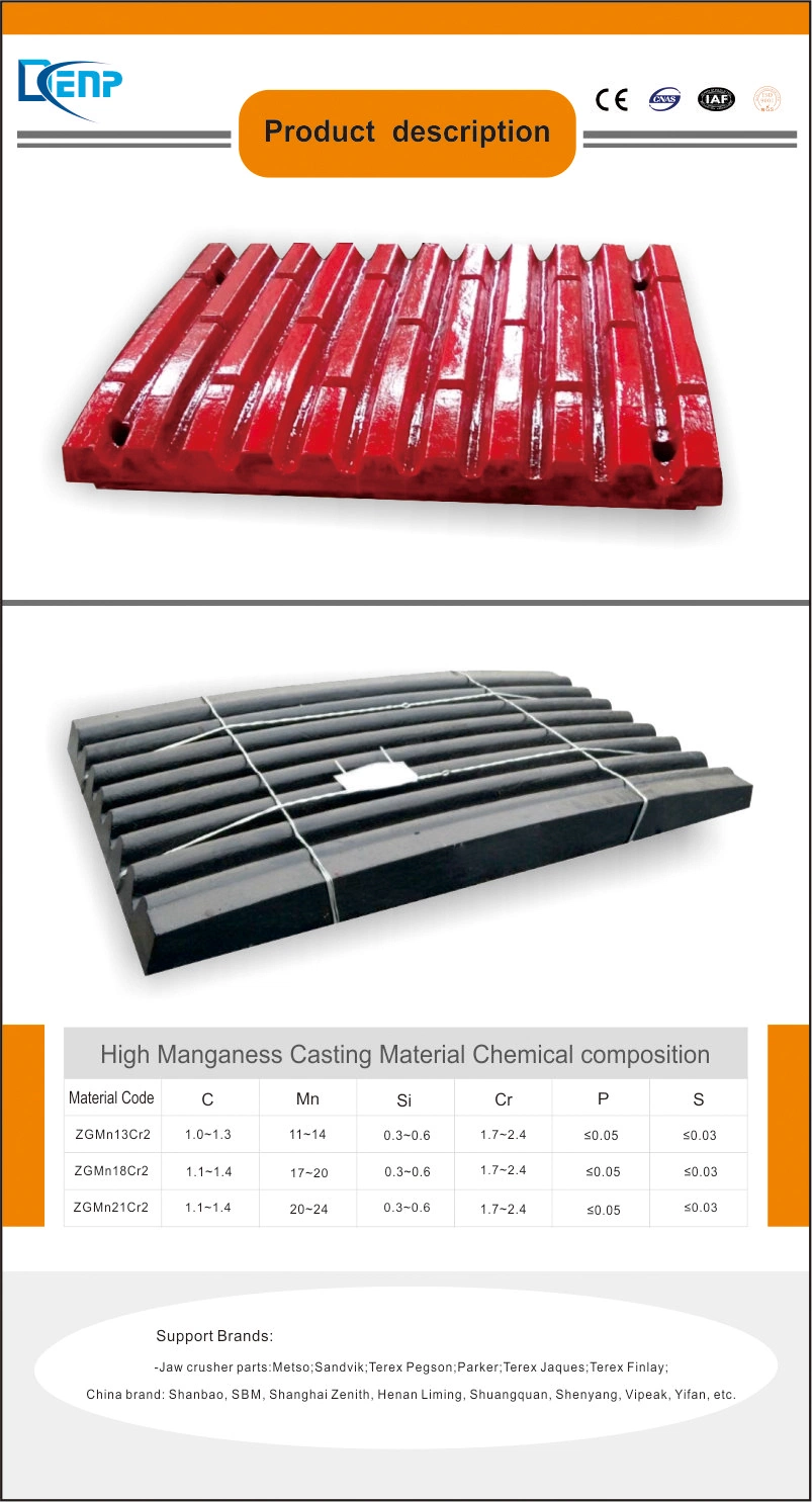 Manganese Steel PE Jaw Crusher Spare Parts Jaw Plate for Crushing Rock