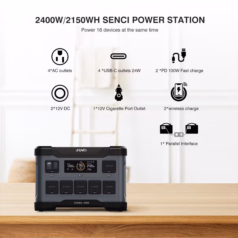 Factory Rechargeable Backup Power LiFePO4 Battery Emergency 2400W Portable Power Station Best Portable Power Bank Solar Guangdong Mobile Wireless Price Smart