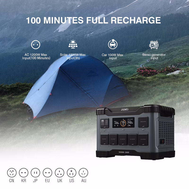 Factory Rechargeable Backup Power LiFePO4 Battery Emergency 2400W Portable Power Station Best Portable Power Bank Solar Guangdong Mobile Wireless Price Smart