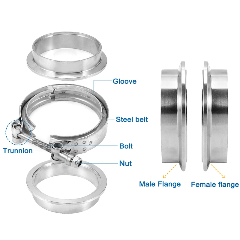 Worm Gear Heavy Duty Exhaust Pipe Hose Clip Fitting Metal Clamps 304 Stainless Steel V Band Clamp with Slot