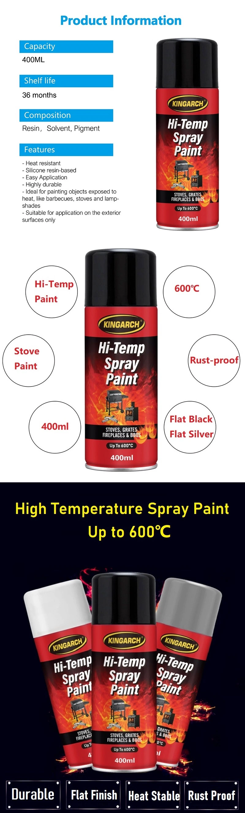 Exhuast Pipe Exterior Aeorosl Paint High Temperature Silver/Aluminium High Temp Spray Paint