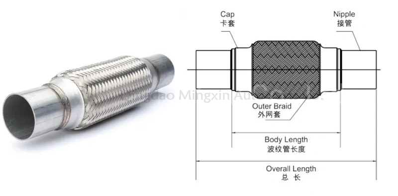 Universal Inner Braid Car Stainless Steel Flex Muffler Flexible Exhaust Pipe SS304/S201