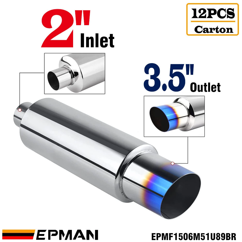 Epman 12PCS/Carton Car Motorbike Exhaust Systems Muffler Tip Universal Stainless Steel ID 51mm 57mm 63mm 70mm Outlet 89mm Styling Silencer Tail Pipe Muffler