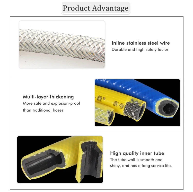 High Pressure Flexible Yellow Stainless Steel Braided LPG Gas Hose Pipe PVC Cover Jacket Steel Wire Braid Hydraulic Exhaust Hose