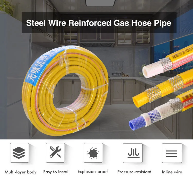 High Pressure Flexible Yellow Stainless Steel Braided LPG Gas Hose Pipe PVC Cover Jacket Steel Wire Braid Hydraulic Exhaust Hose