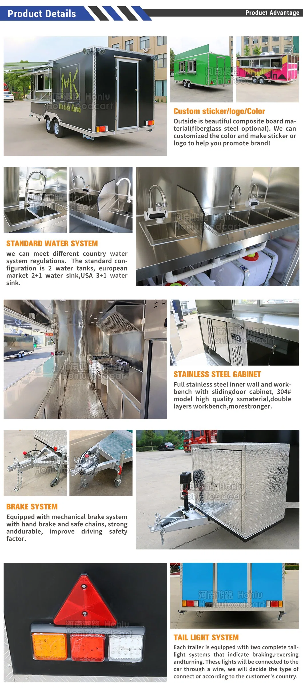 Hot Sale Mobile Food Trailer Carts for Sale DOT CE Certification Food Truck