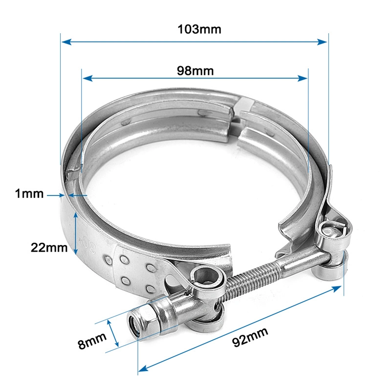 Worm Gear Heavy Duty Exhaust Pipe Hose Clip Fitting Metal Clamps 304 Stainless Steel V Band Clamp with Slot