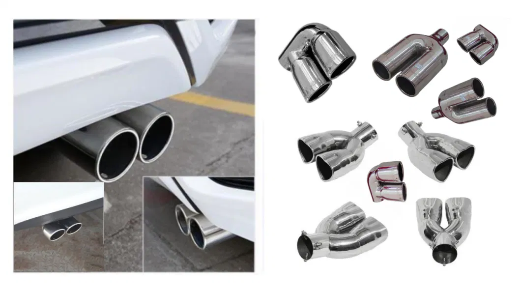 Car Universal Dual Outlet Stainless Steel Exhaust Tip SS304 Muffler for Automotive Modify Pipes