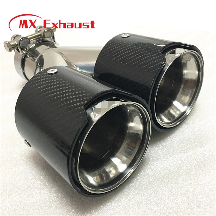 Custom Logo Carbon Fiber Black Muffler Tip Car Exhaust Pipe Fire Flame LED Color with Red/Blue LED Light for BMW