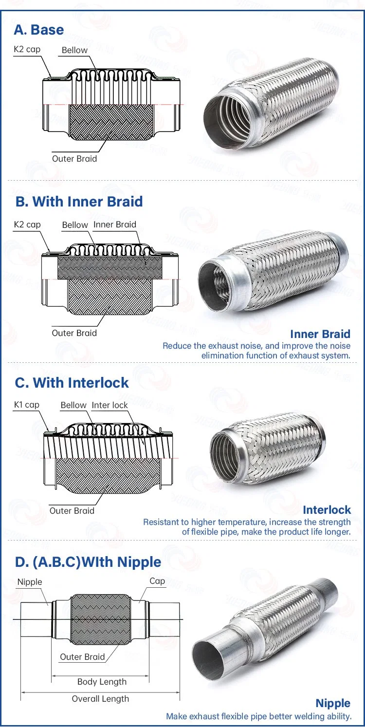 Inner Braid Car Exhaust Flex Pipe with Extension Tube