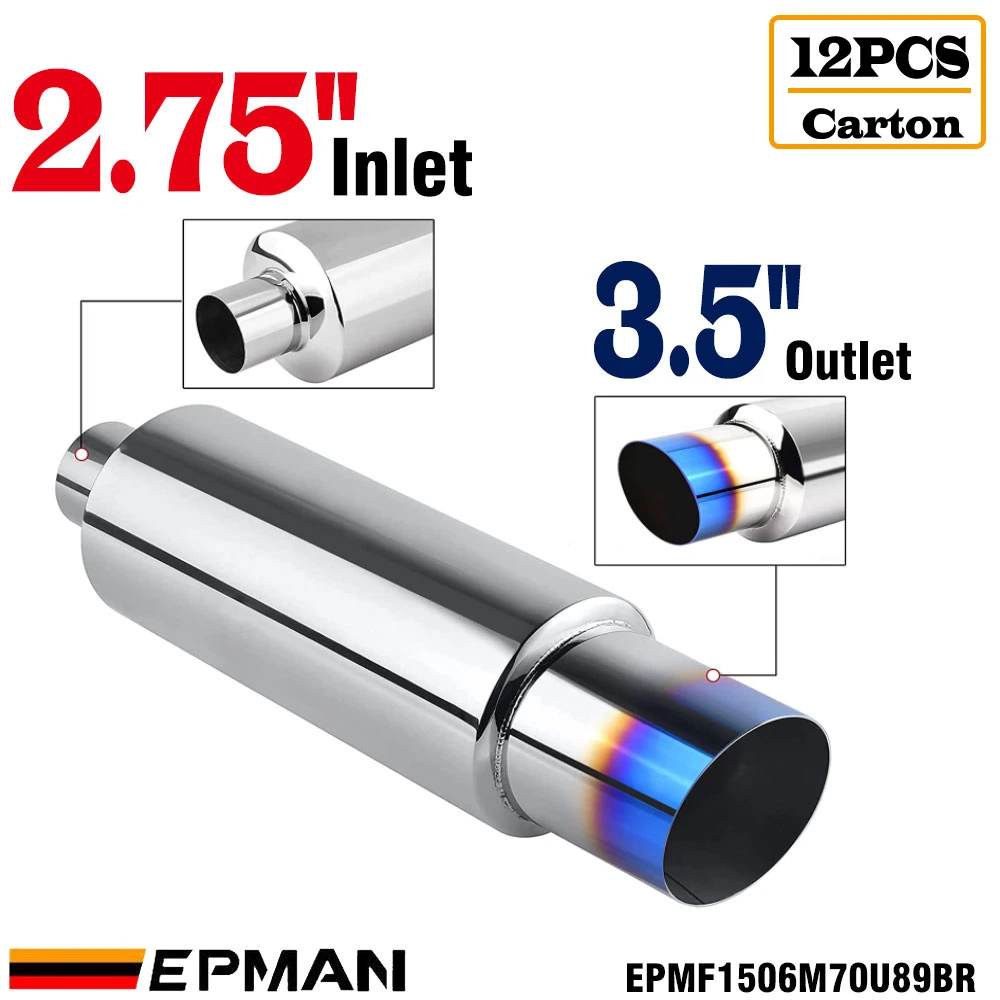 Epman 12PCS/Carton Car Motorbike Exhaust Systems Muffler Tip Universal Stainless Steel ID 51mm 57mm 63mm 70mm Outlet 89mm Styling Silencer Tail Pipe Muffler