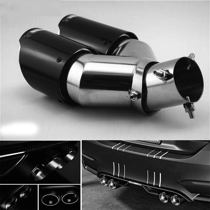 Car Dual Exhaust Tip Pipe Carbon Fiber Adjustable Angle Left/Right