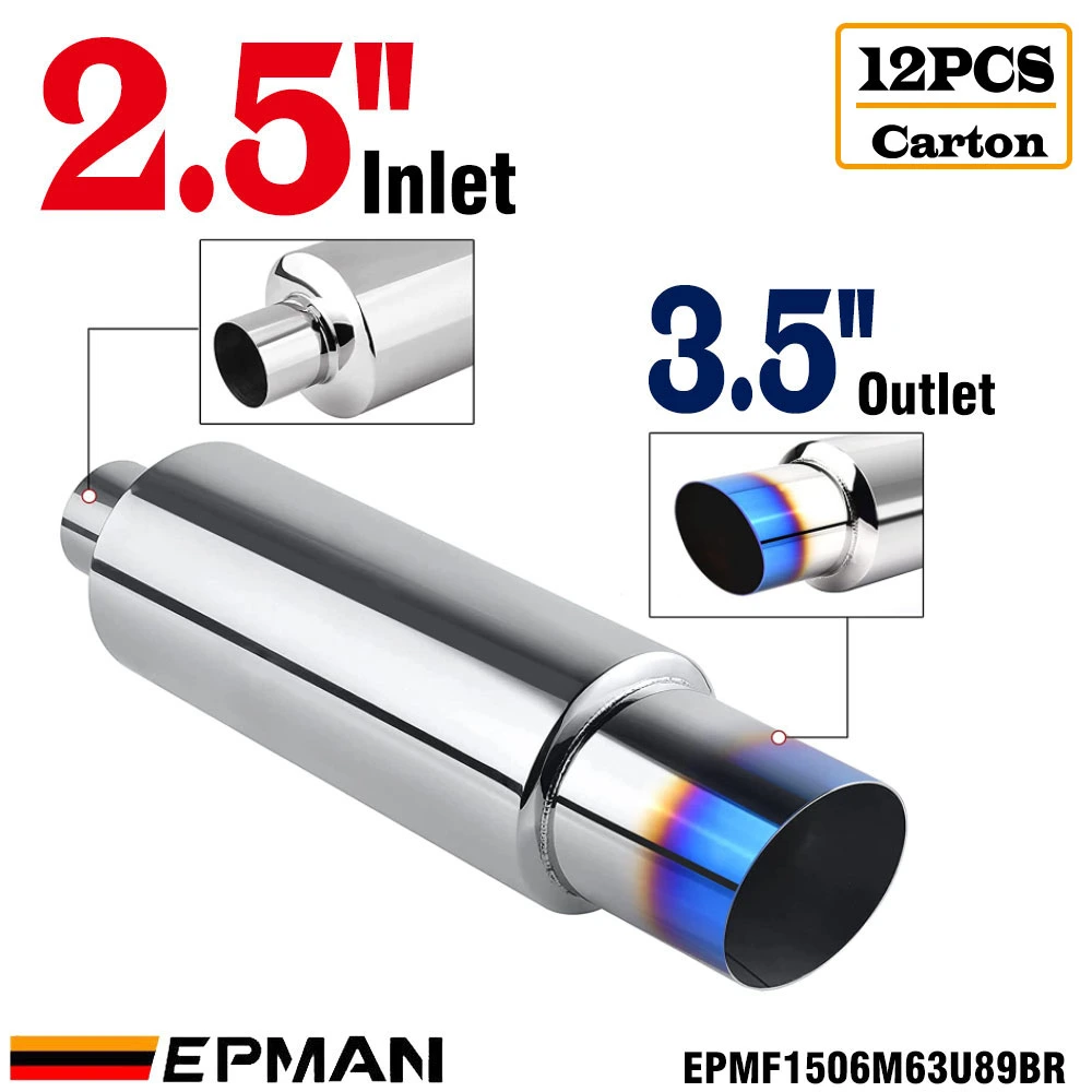 Epman 12PCS/Carton Car Motorbike Exhaust Systems Muffler Tip Universal Stainless Steel ID 51mm 57mm 63mm 70mm Outlet 89mm Styling Silencer Tail Pipe Muffler