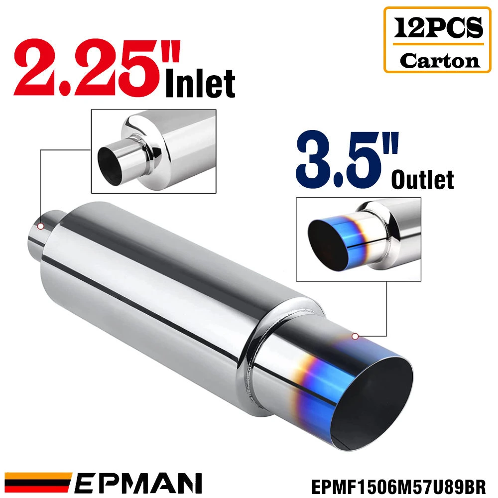 Epman 12PCS/Carton Car Motorbike Exhaust Systems Muffler Tip Universal Stainless Steel ID 51mm 57mm 63mm 70mm Outlet 89mm Styling Silencer Tail Pipe Muffler