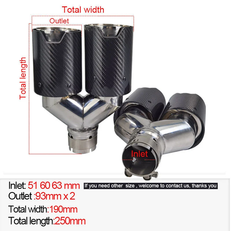 63mm in 101mm out Dual Car Carbon Fiber Exhaust Twin End Tips Tail Pipe for BMW M3 M4 M5 M8