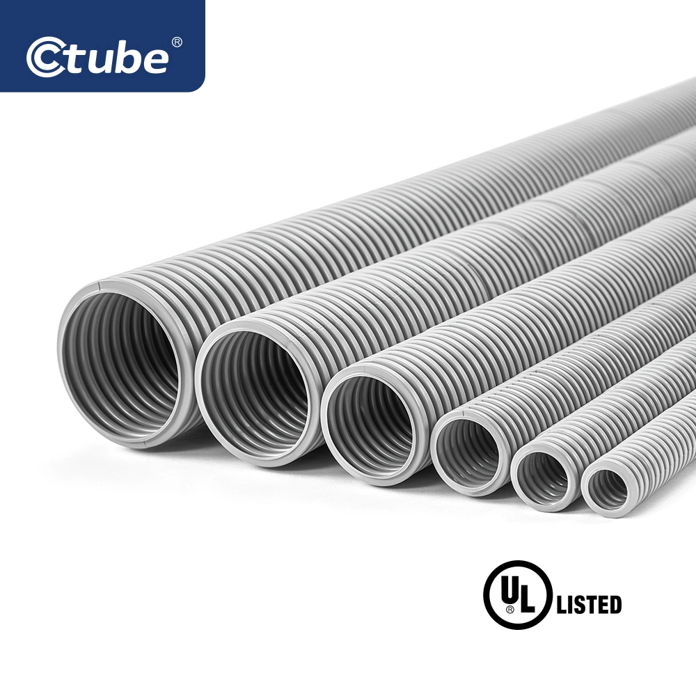 Corrugated Conduit High Quality 1/2 Inch PVC Electrical Nonmetallic Grey Flexible Pipe with American Standard