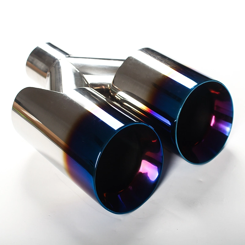 Universal Blue Titanium Exhaust End Pipe Double Outlets SS304 Exaust Tip for Auto Car