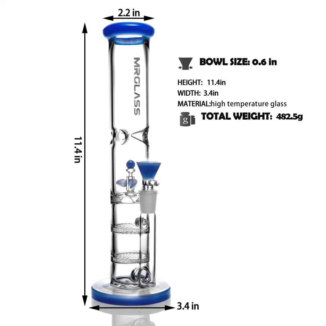 Handmade Glass Hookah Glass Water Pipe Three Leaf Wind Car and Double Honeycomb Straight Smoking Pipe