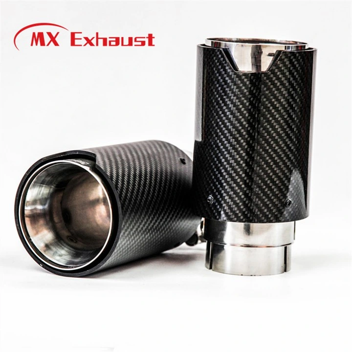 Custom Logo Carbon Fiber Black Muffler Tip Car Exhaust Pipe Fire Flame LED Color with Red/Blue LED Light for BMW