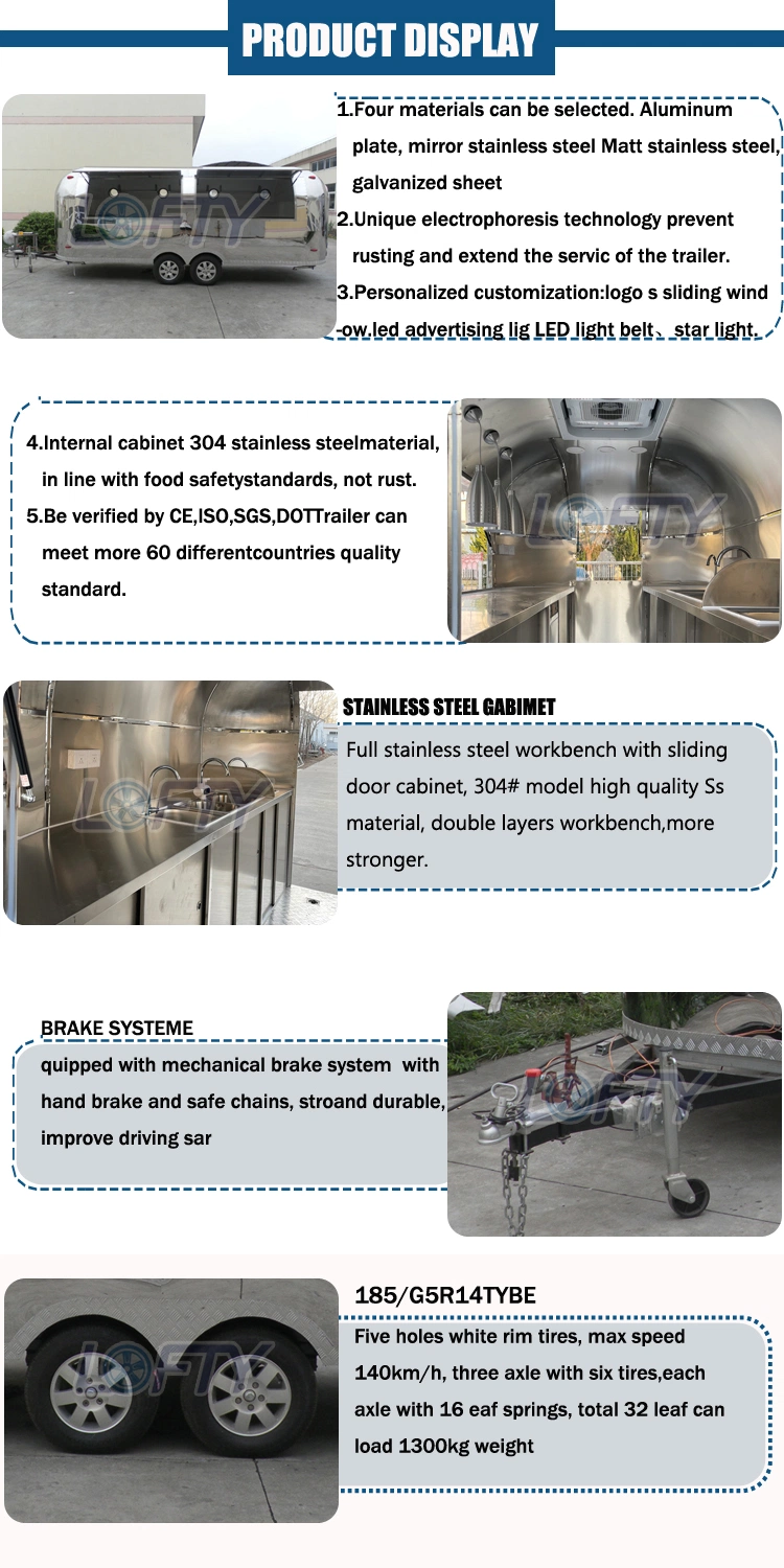 Airstream Outdoor Food Truck Container Catering Food Trailer for Sale