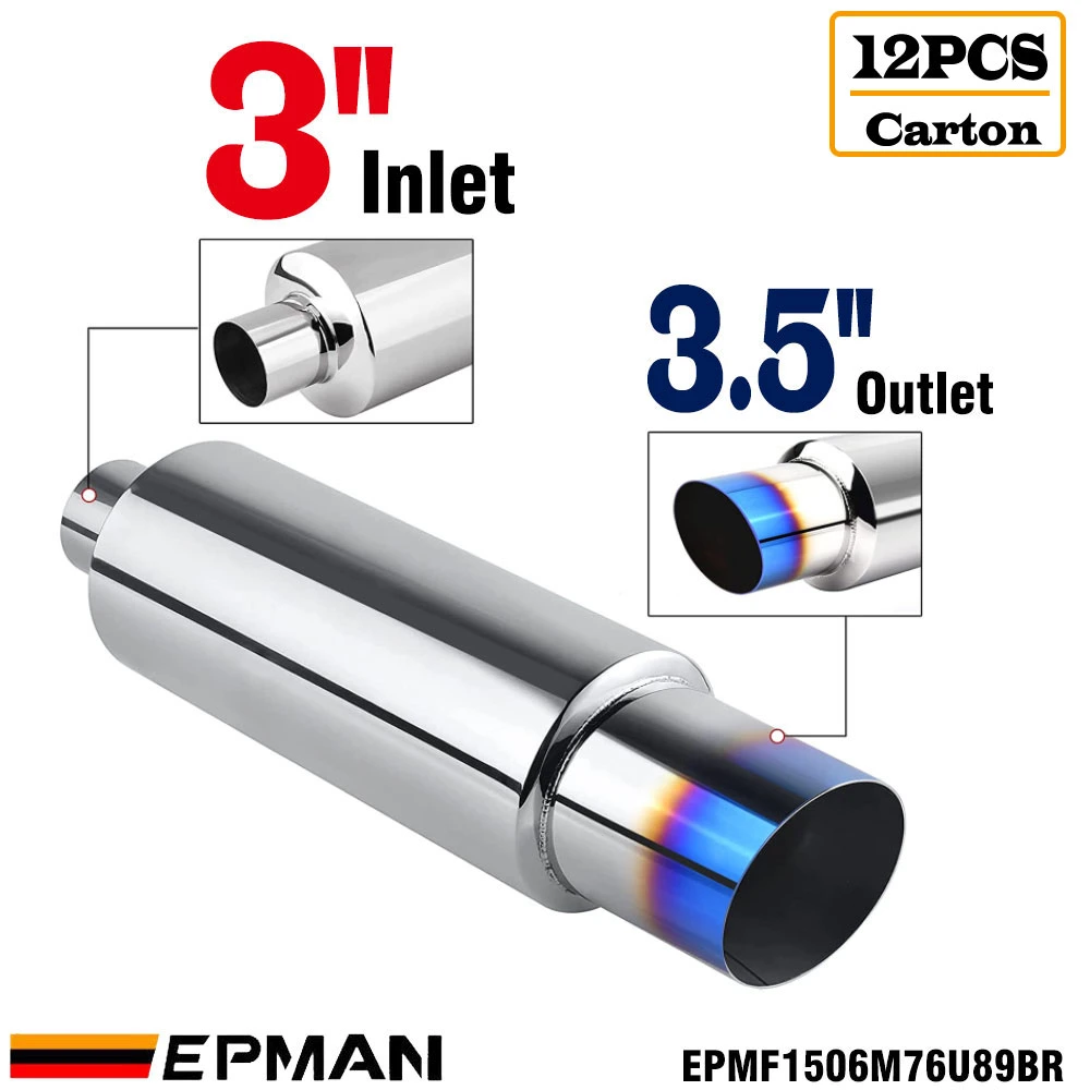 Epman 12PCS/Carton Car Motorbike Exhaust Systems Muffler Tip Universal Stainless Steel ID 51mm 57mm 63mm 70mm Outlet 89mm Styling Silencer Tail Pipe Muffler