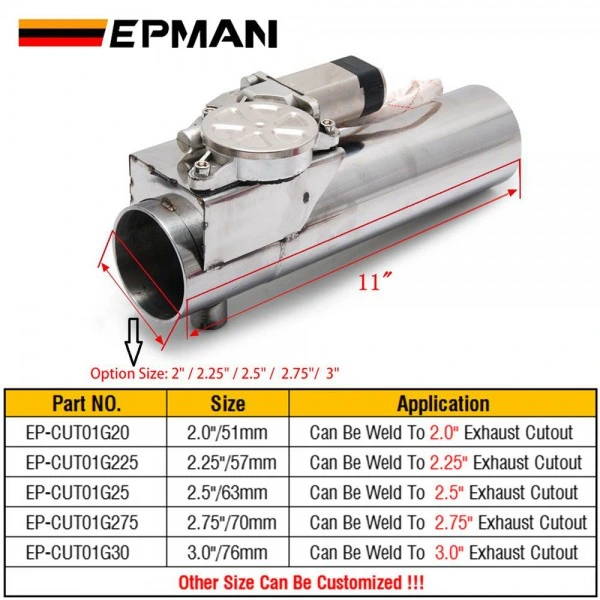 Epman 2.0&quot;/2.25&quot;/2.5&quot;/2.75&quot;/3.0&quot; Exhaust Pipe Electric I Pipe Exhaust Electrical Cutout with Remote Control Valve Ep-Cut01g