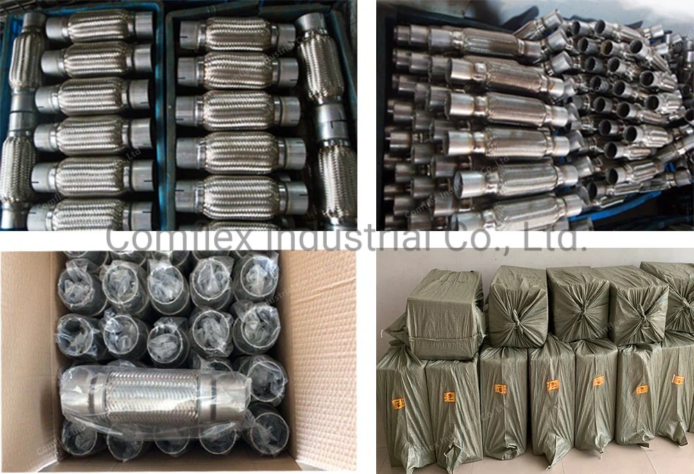 Truck Dual Coupling Trailer Muffler Parts Stainless Steel Exhaust System Flexible Pipe Connector with Mesh Braid and Nipple~