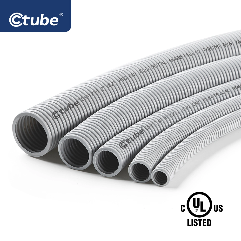 Ctube 1/2, 3/4, 1 Inch Corrugated Conduit PVC Electrical Flexible Pipe Hose Ent Tube