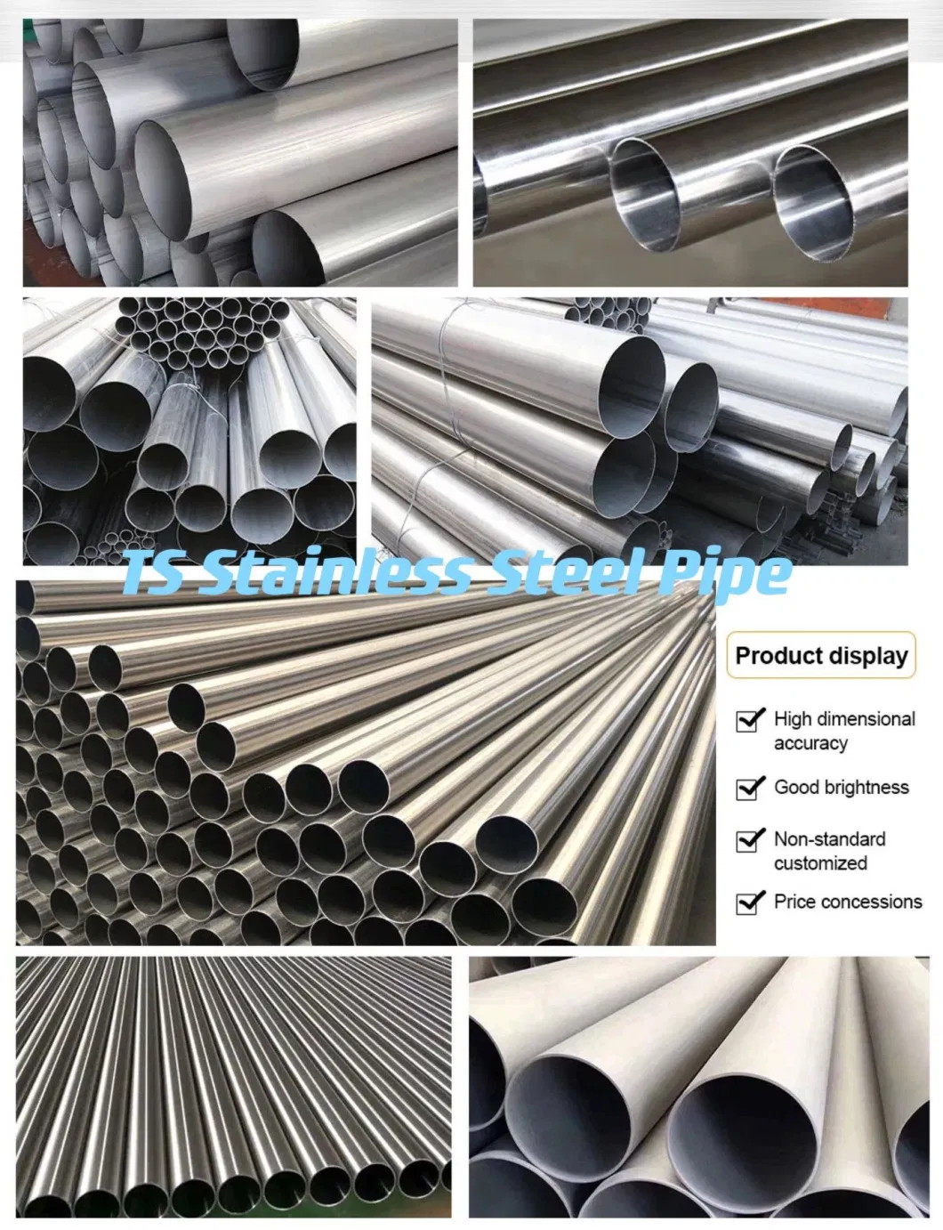 ASTM Seamless/Welded Stainless Steel Square Round Pipe 201 202 301 304 310S 316 430 304L 316L Pipe for Construction Exhaust Flexible Pipe Steel Tube Pipe