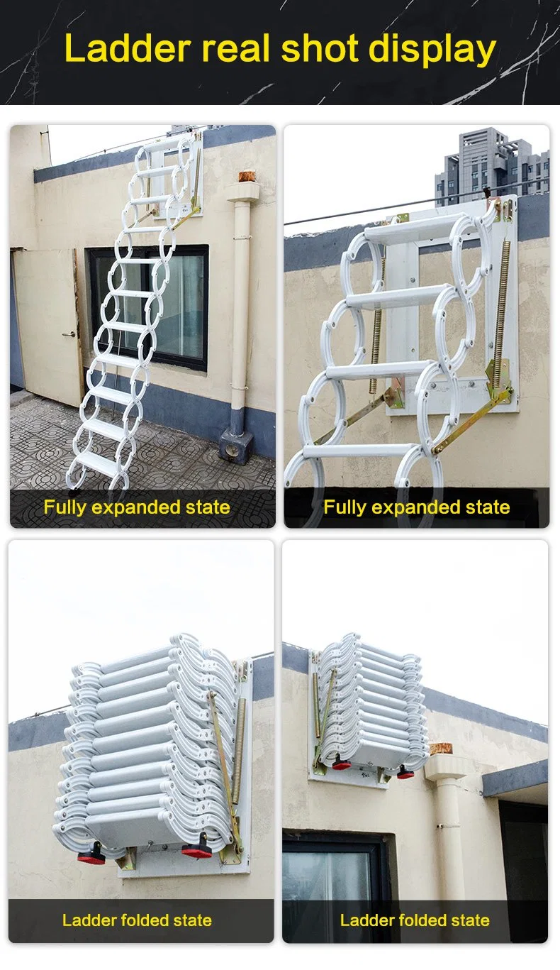 Outside Stairs Side Wall Steel Folding Stairs Retractable Fire Escape Ladder