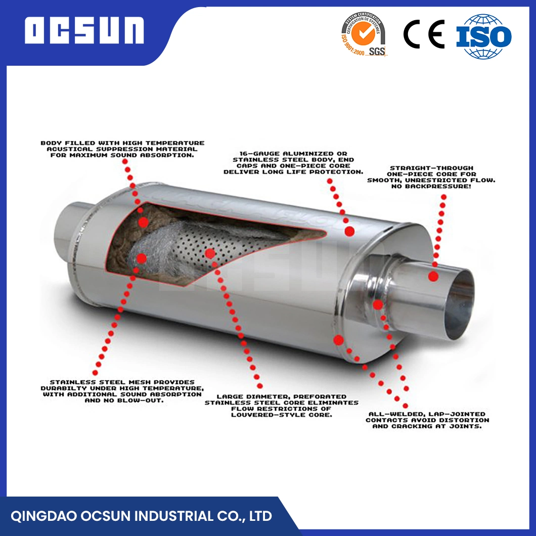 Ocsun Wholesale Aluminized/Mild Steel Material Exhaust Pipe Muffler Manufacturing China Throttle Valve Silencer