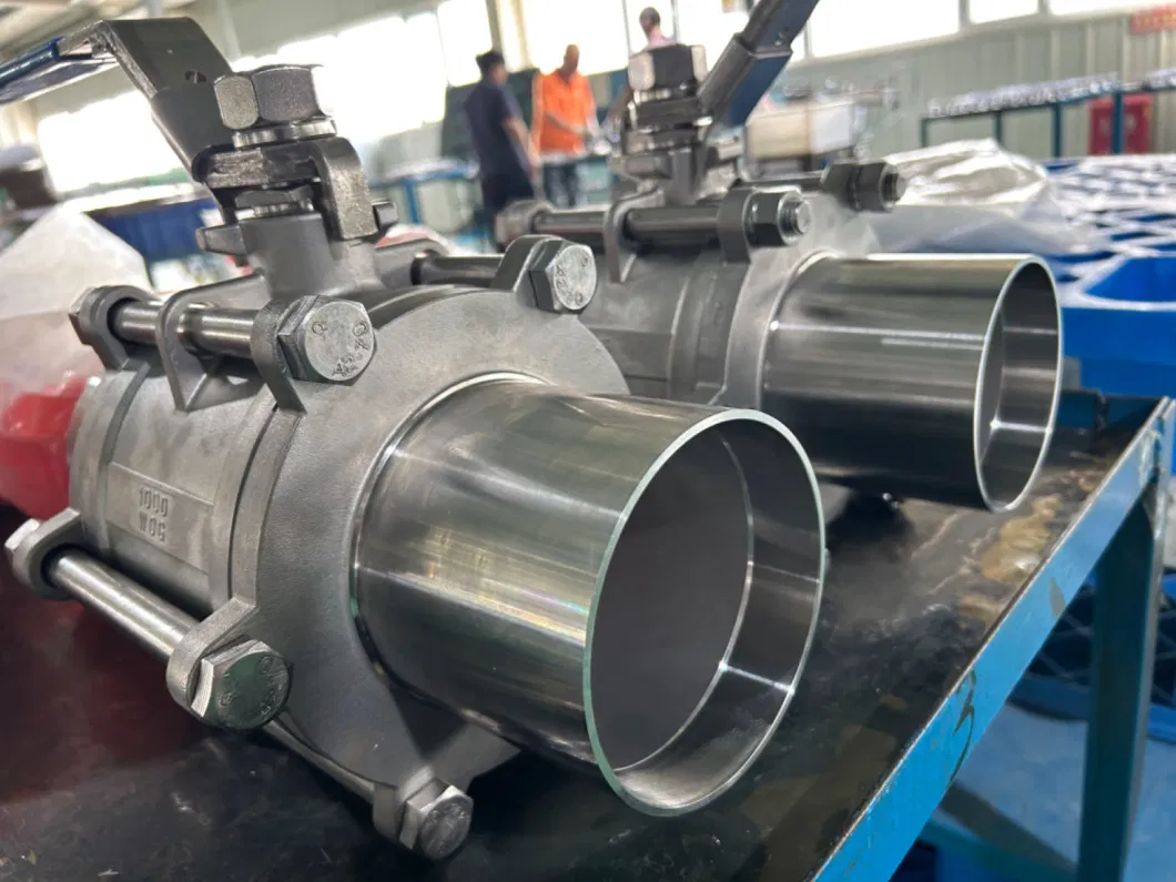 3PC Sanitary Milk Food Grade Long-Butt Weld with Stainless Steel Inox 316 1.4408 DIN Pipe Connected Pn64 63 40 1000wog 1000psi Ball Valve DN50 2&quot; DN25