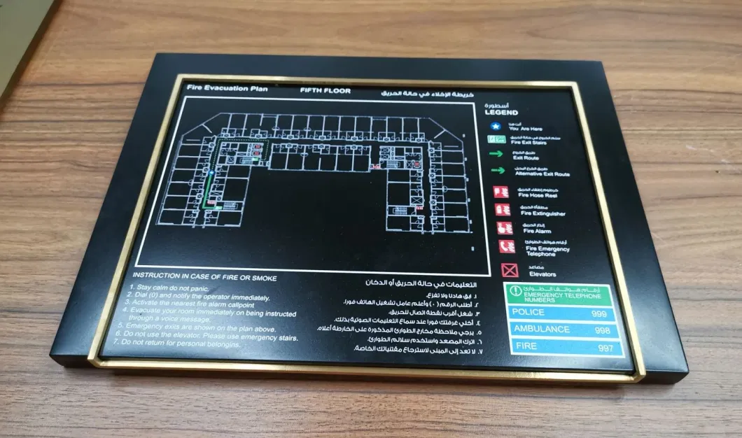 Hotel Escape Route Plan Sign Emergency Exit Sign Board Safety Sign Board