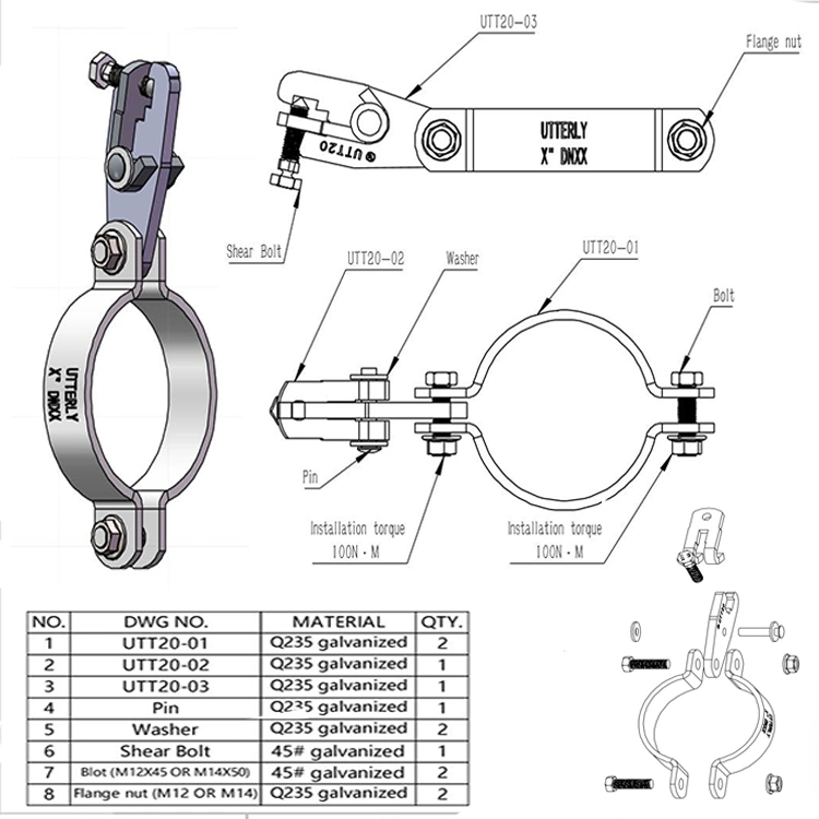 Construction/Fire Control Use OEM/ODM Electro-Galvanized Q235 Carbon Steel Ring Loop 1-1/2&Prime; -10&quot; Pipe Clamp Hanger