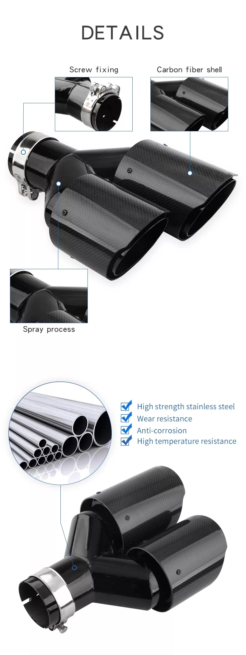 Car Exhaust Pipe Carbon Fiber Exhaust Tip for Universal Muffler Multicolor Stainless Steel End Tips