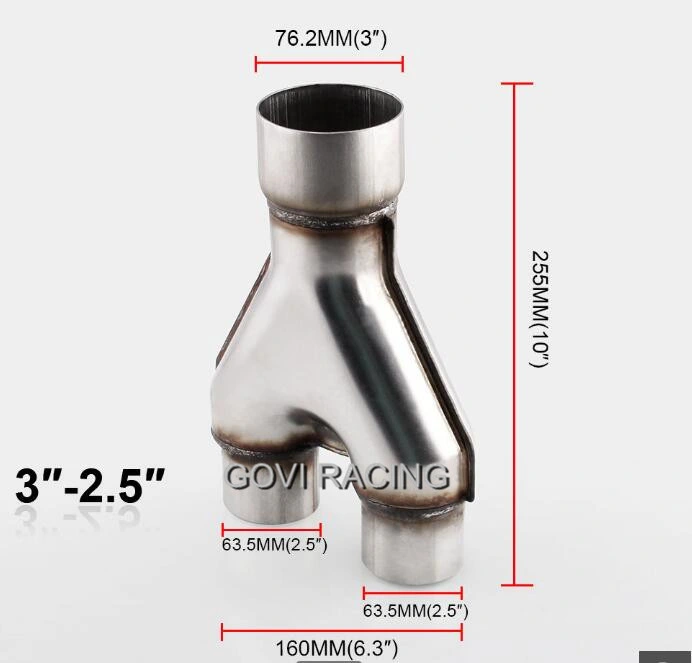 Y-Pipe 3&quot; Single X 2 1/2&quot; Dual Exhaust Adapter Connector Coupling