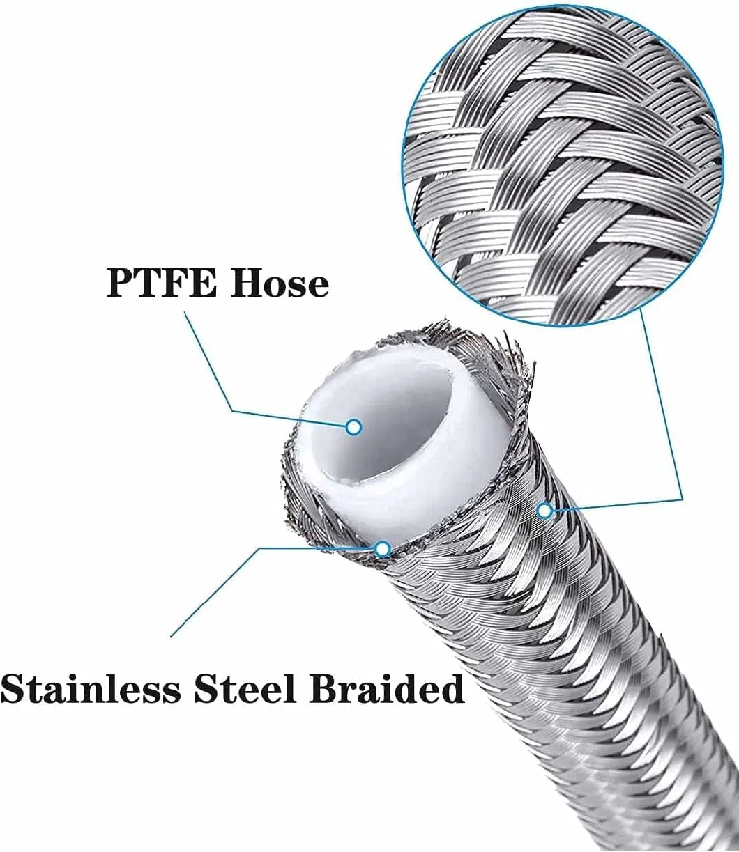 PTFE Lined Stainless Steel Wire Braided Covered Flexible Metal Hose Pipe for Chemical