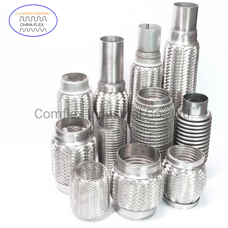 Truck Dual Coupling Trailer Muffler Parts Stainless Steel Exhaust System Flexible Pipe Connector with Mesh Braid and Nipple~