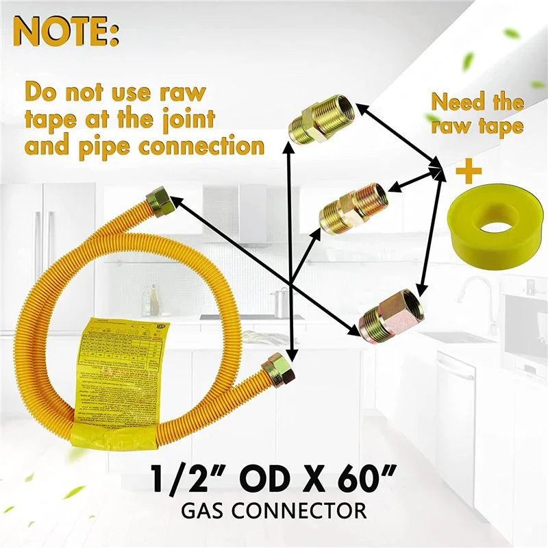 48 Inch Yellow Rind Flexible Stainless Steel Corrugated Gas Tube Connector Kit Hose for Stove, Dryer, Gas Water Heater