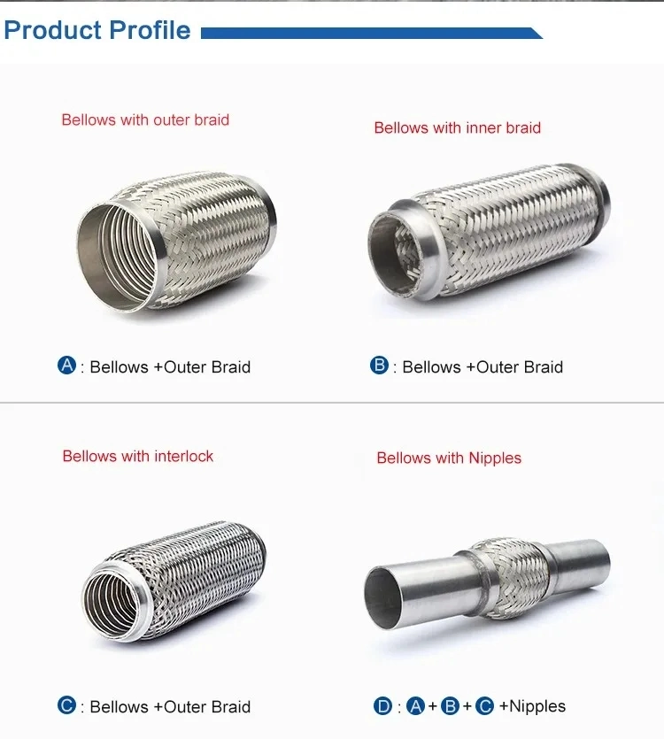 Automobile Stainless Steel Car Flexible Exhaust Bellow Corrugated Pipe with Nippple Connector