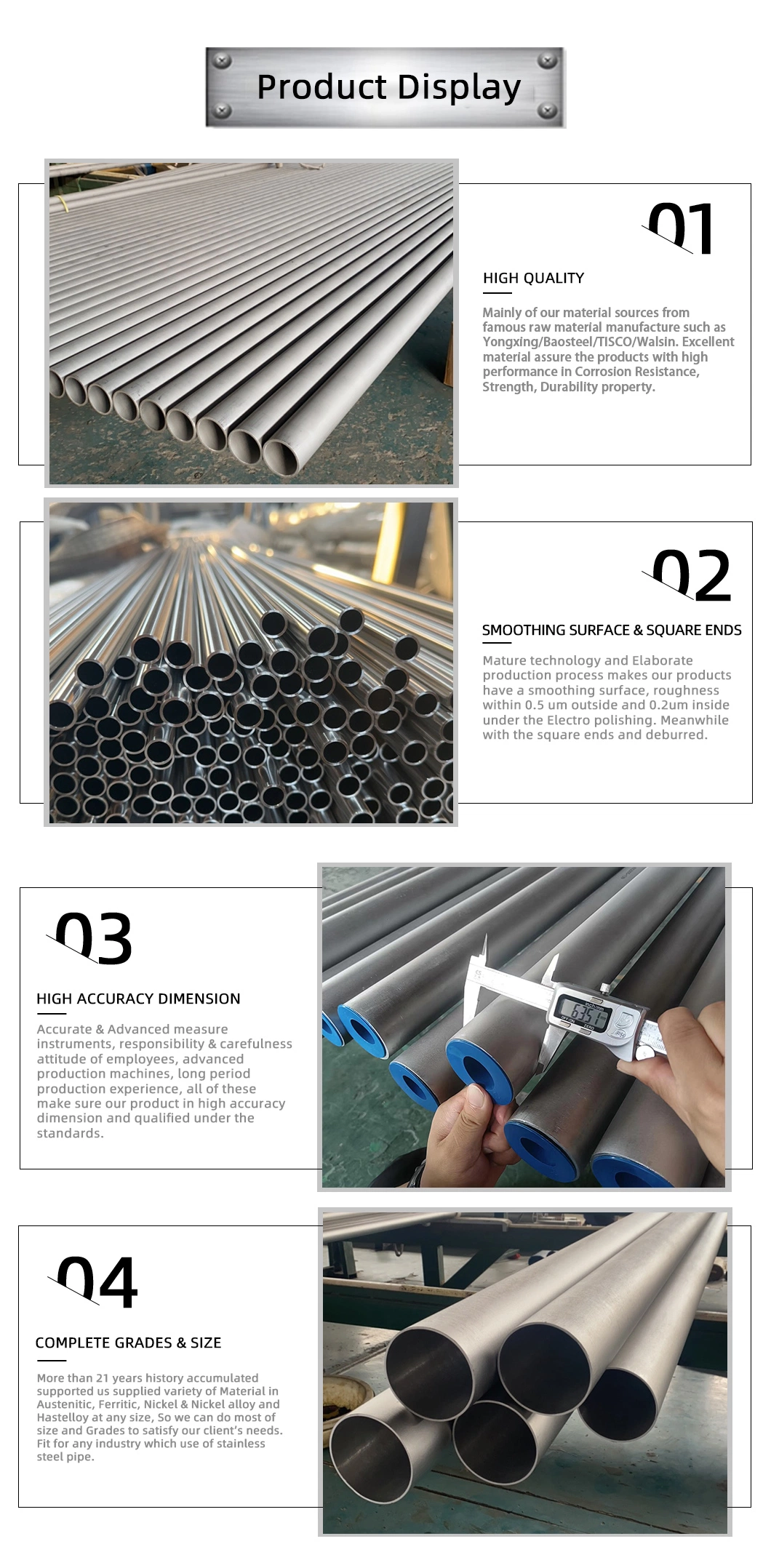 ASTM Seamless/Welded Stainless Steel Pipe 201 202 301 304 310S 316 430 304L 316L Pipe for Construction Exhaust Flexible Pipe Steel Tube Pipe