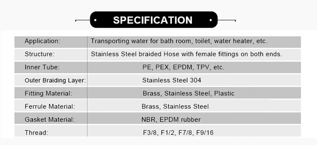 Stainless Steel Black Braided Hot and Cold Inlet Hose Connection Hose