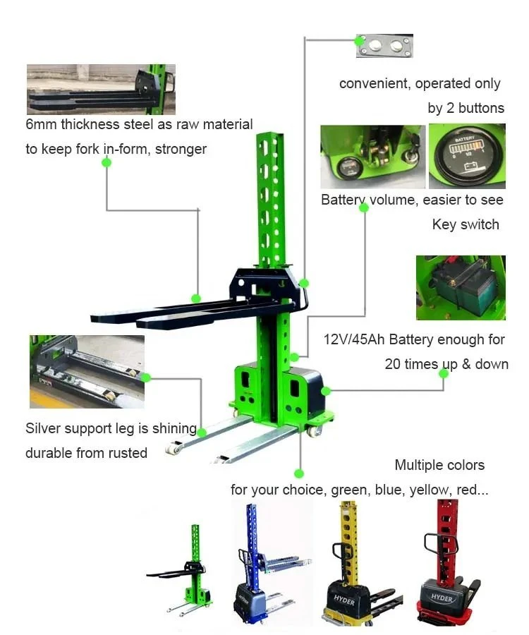 Mini Hydraulic Electric Stacker 1000kg 800/1000/1300mm Unload Container Self-Loading Forklift Truck