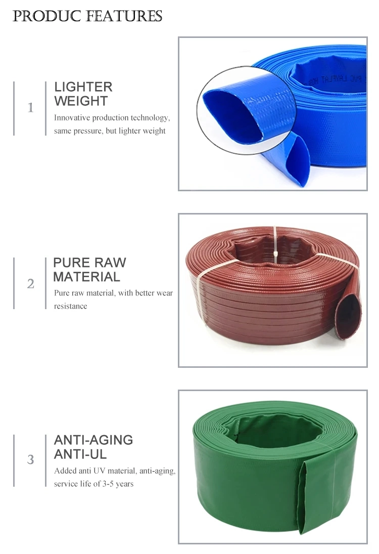 Manufacturer Colorful Industrial PVC Lay Flat Hose Pipe 1 2 3 4 6 8 10 12 16 18 Inch for Farming Backwash Drip Irrigation PVC Flat Soaker Hose