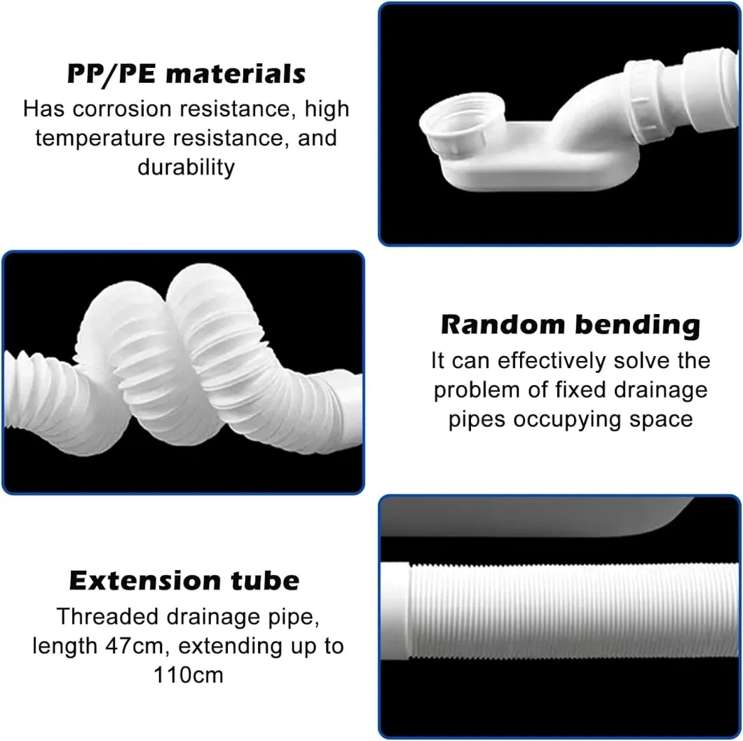 Bathtub Shower Drain Pipe Low Profile P Trap Kit Flexible Drain Pipe for Bathtub