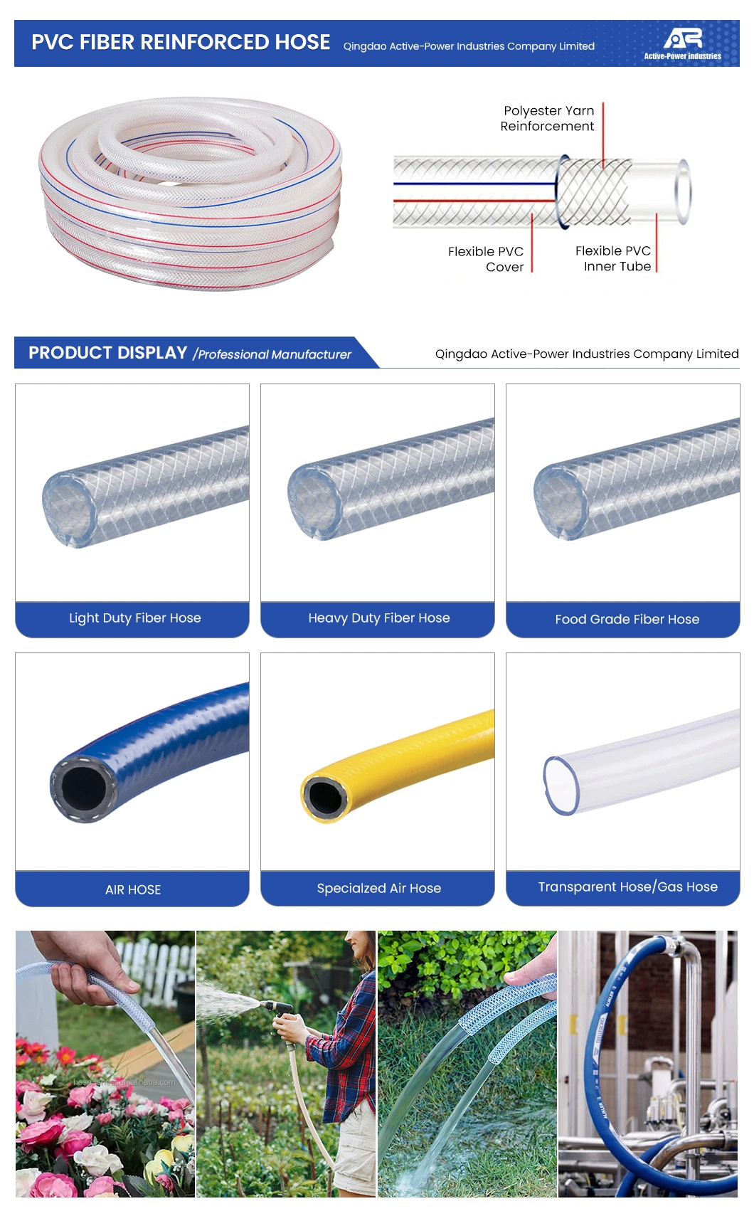 Active-Power Industries PVC Fiber Water Hose Distributor China Light Duty PVC Fiber-Reinforced Suction Screw Drain Hose