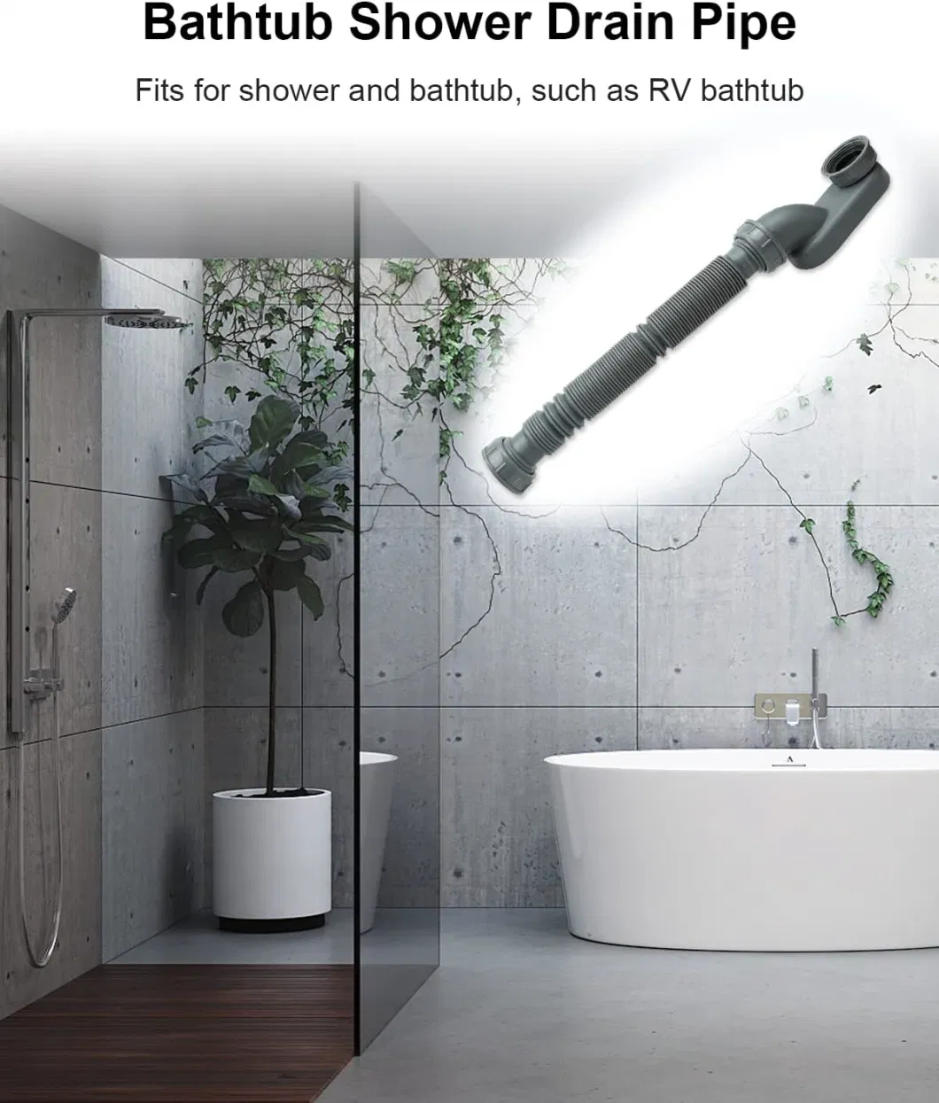 Bathtub Shower Drain Pipe Low Profile 1 1/2 P Trap Tub Drain for Bath