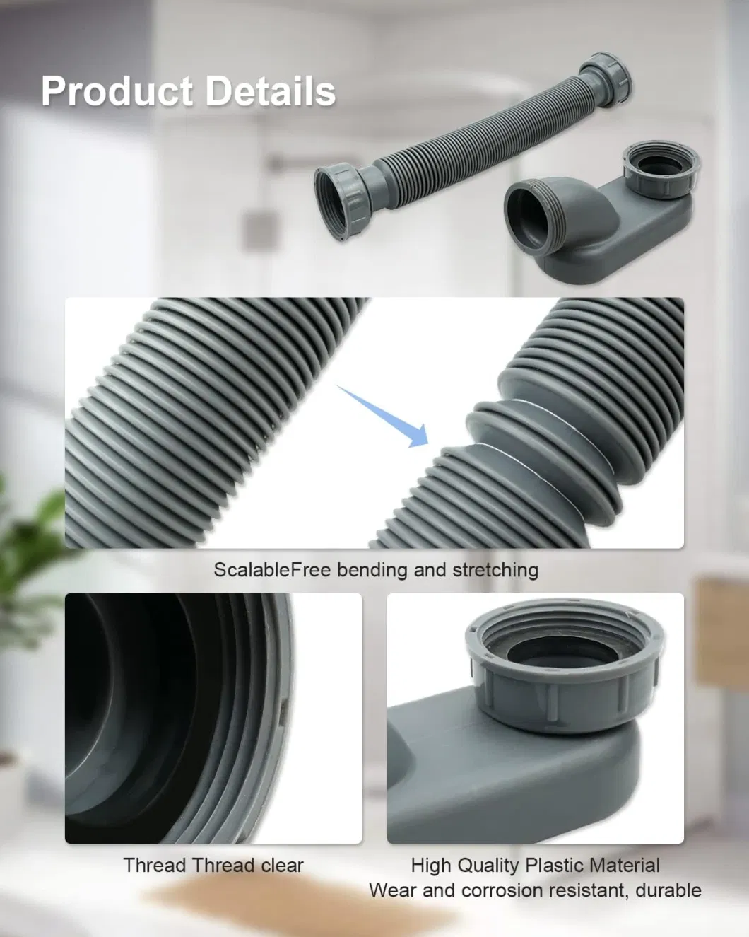 Bathtub Shower Drain Pipe Low Profile 1 1/2 P Trap Tub Drain for Bath